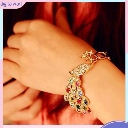 Vòng Đeo Tay Kim Loại Hình Chim Công Đính Đá Màu Vintage Sành Điệu Trẻ Trung Cho Nữ