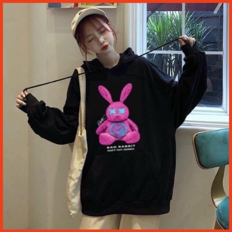 áo hoodie PE in thỏ có nón from rộng phong cách hàn quốc siêu đẹp .