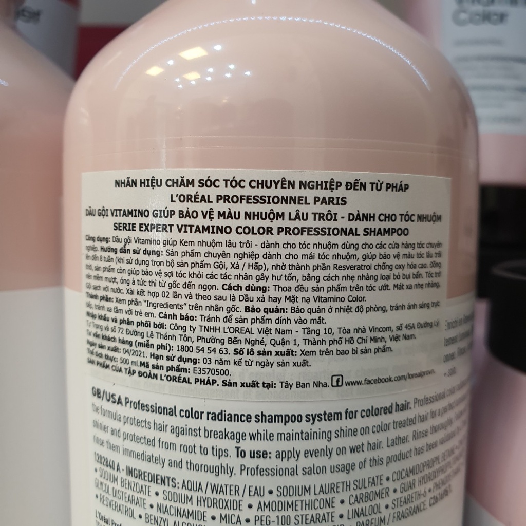 Dầu gội bền mầu nhuộm Loreal Vitamino Color 1500ml-500ml-300ml