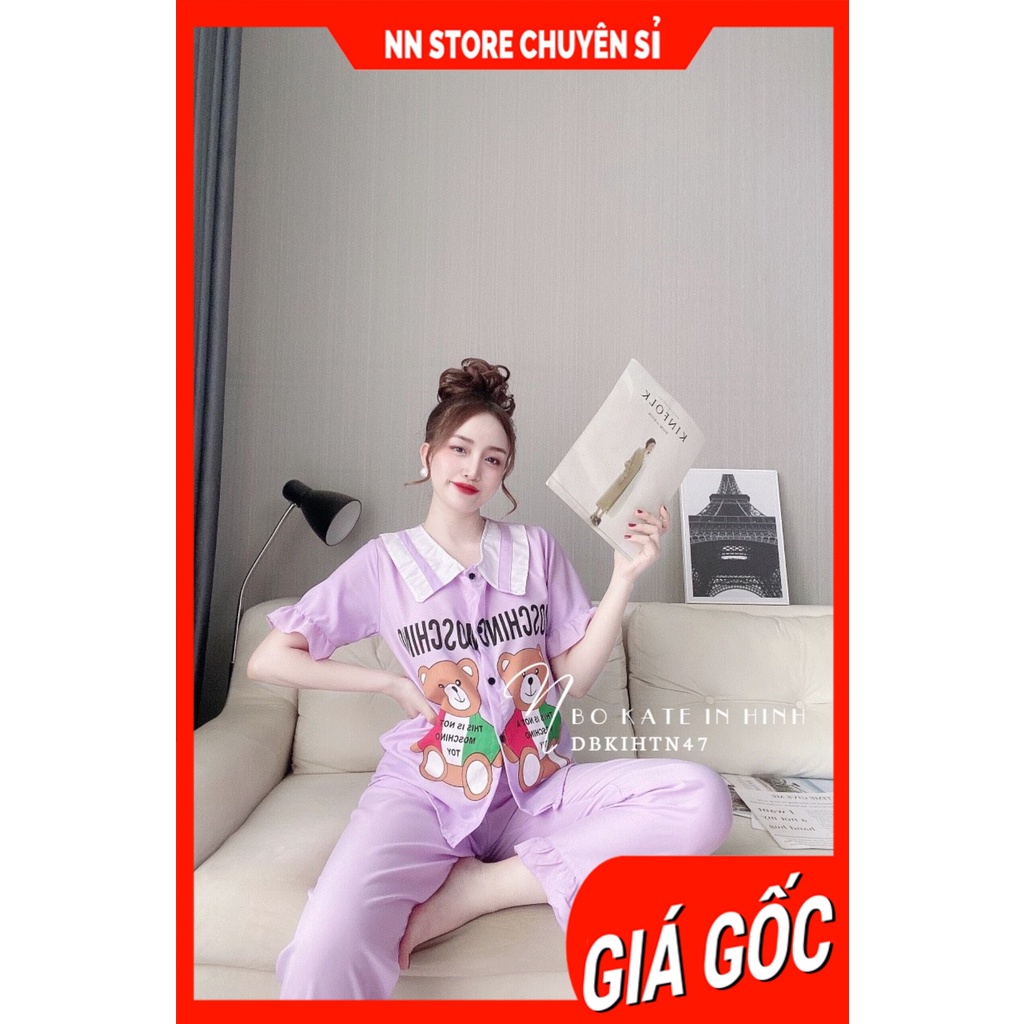 Đồ bộ nữ mặc nhà chất kate mềm mịn in hình gấu dễ thương DBKIHTN47