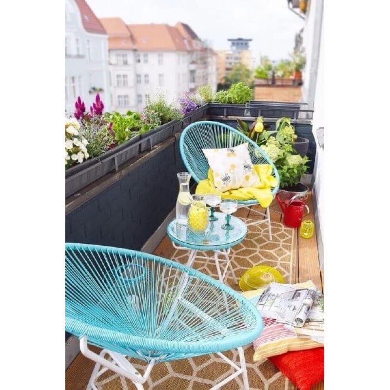 Bộ bàn ghế acapulco xanh ngọc - Bộ bàn ghế mây nhựa cho ban công sân vườn nhà bạn