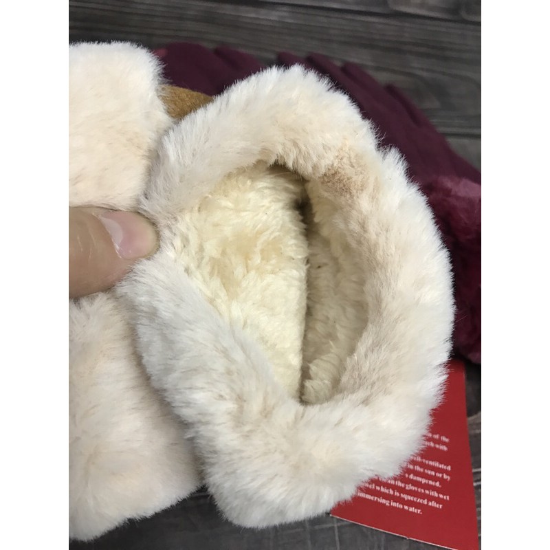Găng Tay Da Lộn Lót Lông Cảm Ứng Siêu Mềm