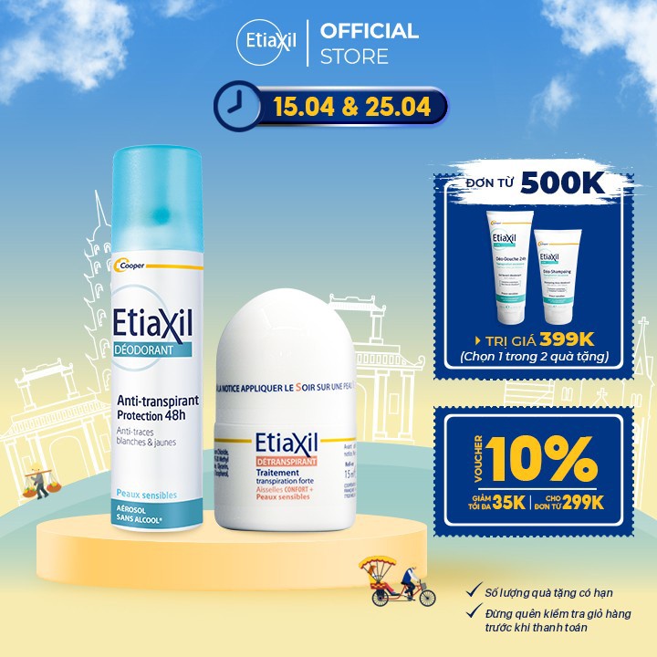 Combo Xịt Khử mùi Dạng Phun Sương Etiaxil 150ML và Lăn khử mùi và điều tiết mồ hôi Nhãn Nâu 15ML