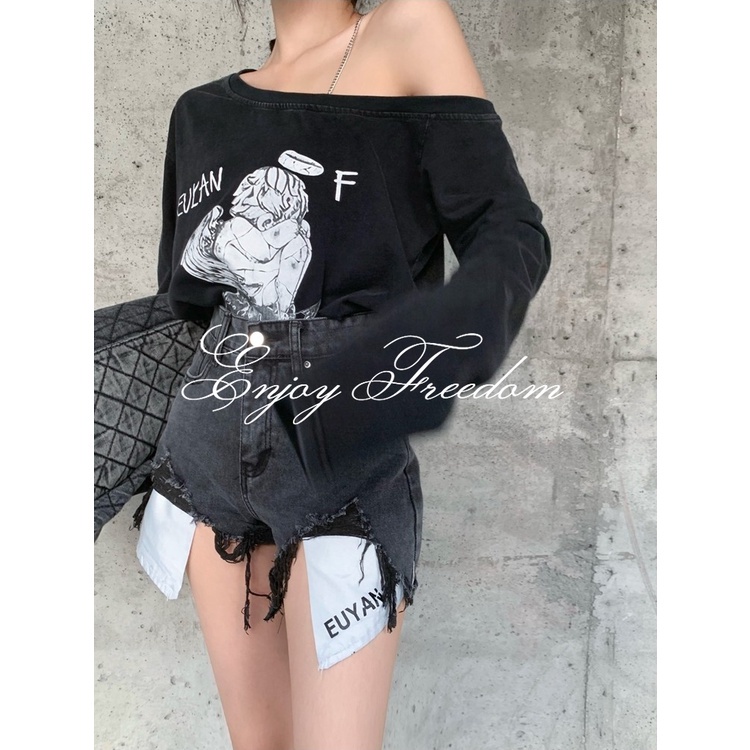 Enjoy Freedom Áo Thun Tay Dài Hở Vai Thời Trang Thu Đông 2022 Dành Cho Nữ