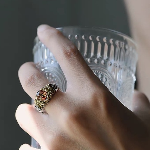 Nhẫn nam nữ tròn Loki Accesories thời trang unisex màu bạc chất Titan đẹp đơn giản không gỉ - Nhẫn Mắt Rồng