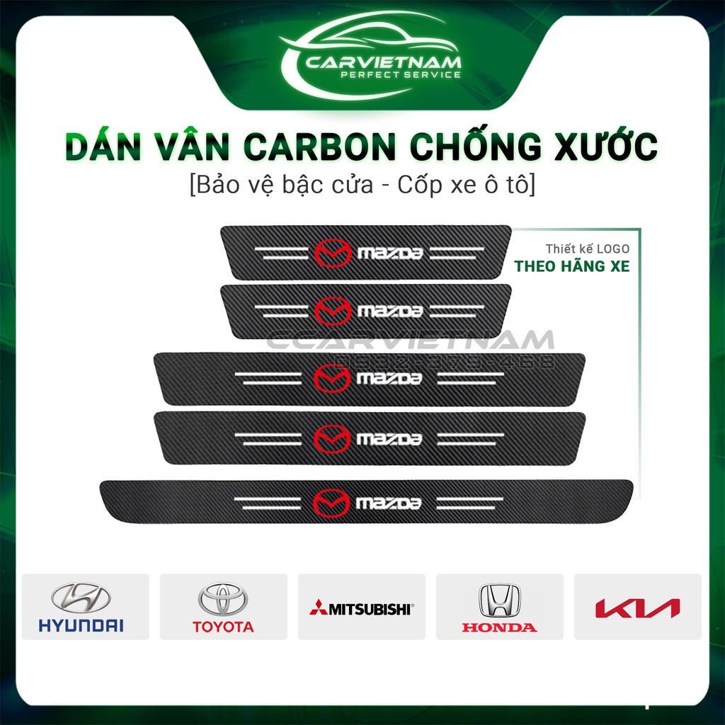 Miếng dán Carbon chống trầy xước Bậc cửa, Cốp xe Ô tô Mazda, Hyundai