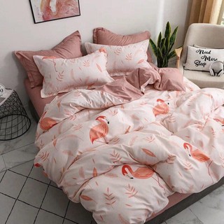 Bộ chăn ga poly cotton 3d hạc hồng hàng nhập khẩu 4 món, đủ size