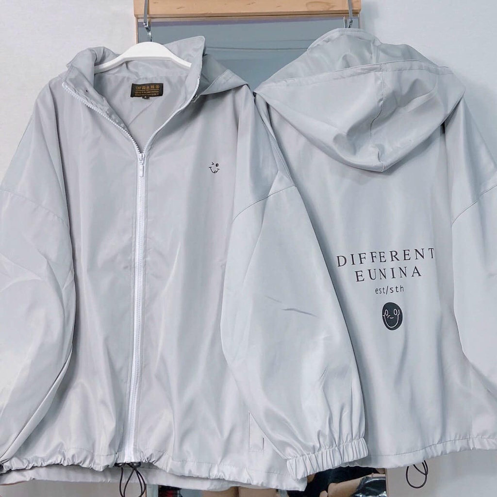 Áo Khoác Dù 2 lớp Form Rộng NINA màu ĐEN/XÁM  Nam Nữ Unisex  Áo Jacket dây kéo Ulzzang - Jejul