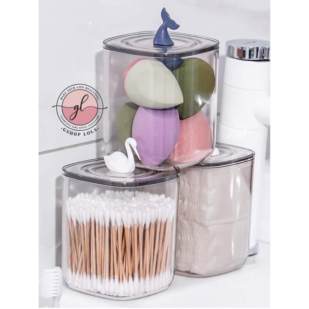 Hộp đựng bông tăm, bông tẩy trang, buộc tóc bằng nhựa nhỏ gọn, tiện lợi v.v...