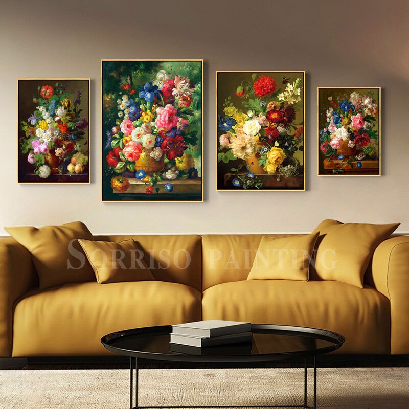 Tranh Sơn Dầu Vải canvas Treo Tường Trang Trí Hình Hoa Phong Cách Châu Âu Cổ Điển