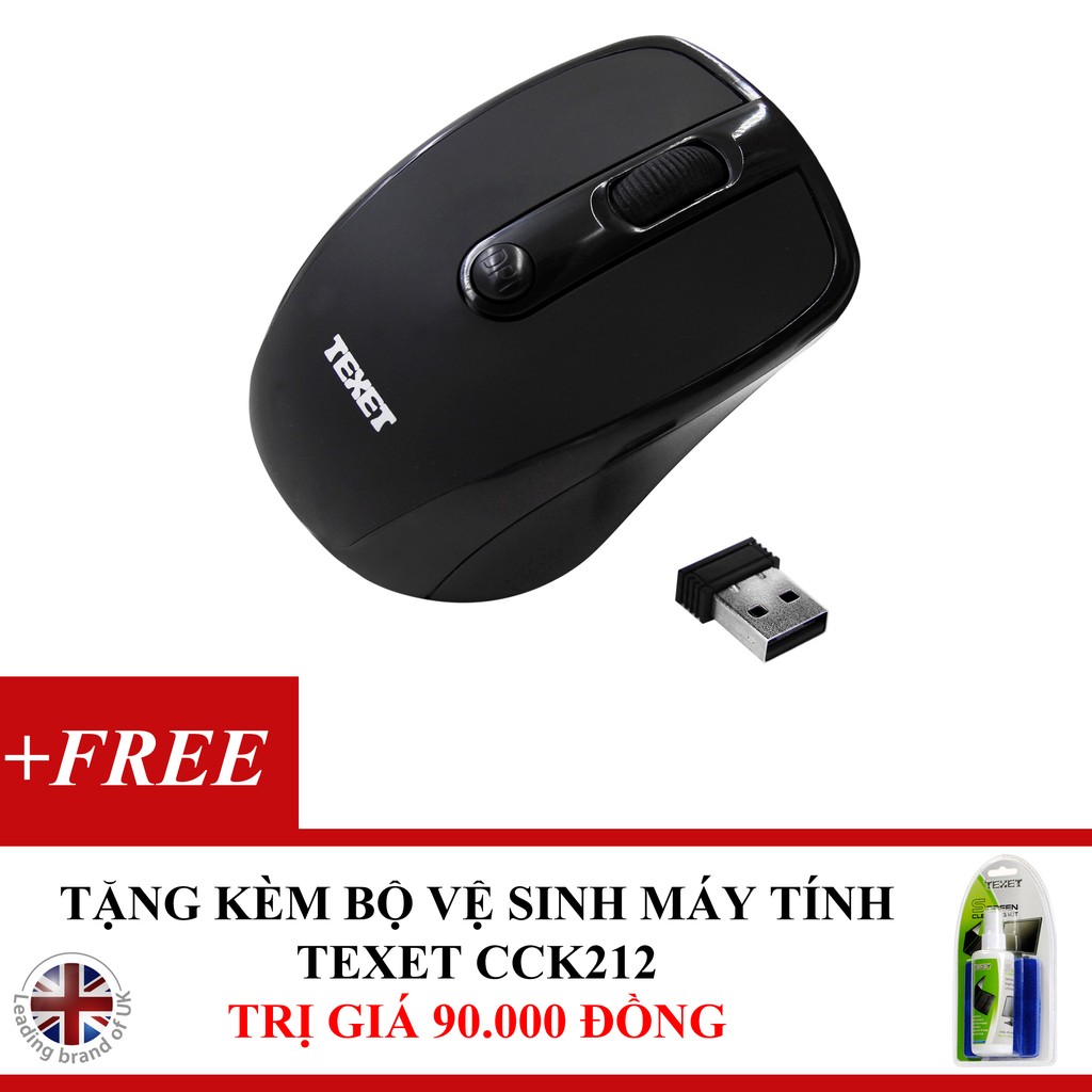 Chuột quang không dây Texet HH-207 (Đen) + Tặng kèm bộ vệ sinh máy tính TEXET CCK212