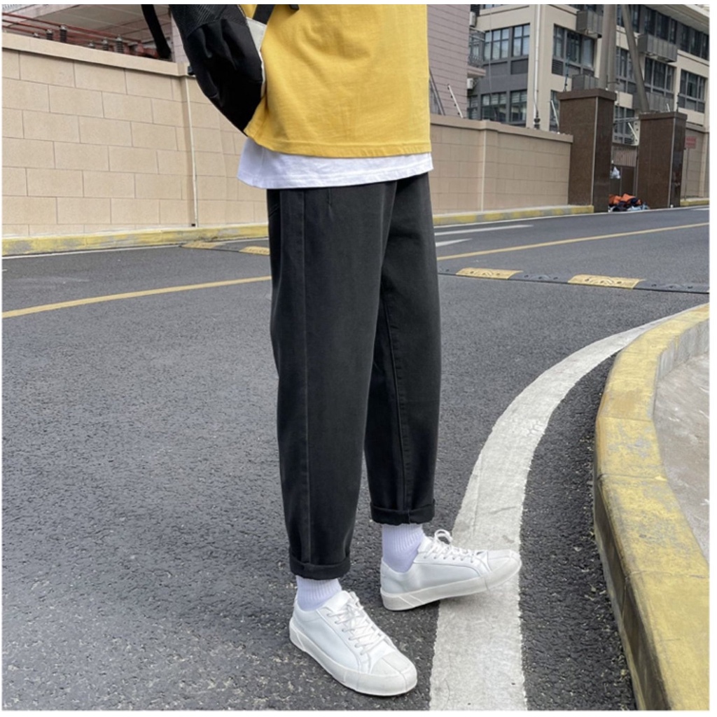 Quần jean nam ống suông rộng dáng baggy jeans vải bò cao cấp không phai màu