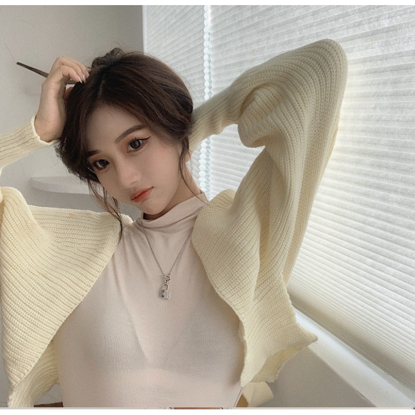 Áo Khoác Sweater Dài Tay Với Thiết Kế Phối Dây Xinh Xắn Theo Phong Cách Hàn Quốc