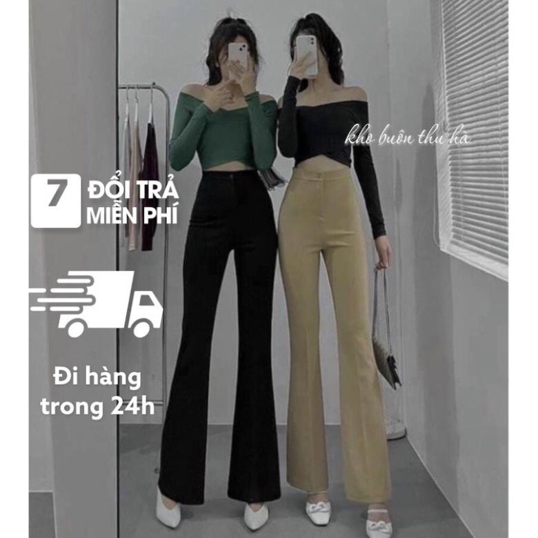 Quần ống loe cạp cao 1 cúc , quần vải  ống rộng siêu hách dáng tôn vòng 3, phong cách hàn quốc 021 /kho buôn thu hà