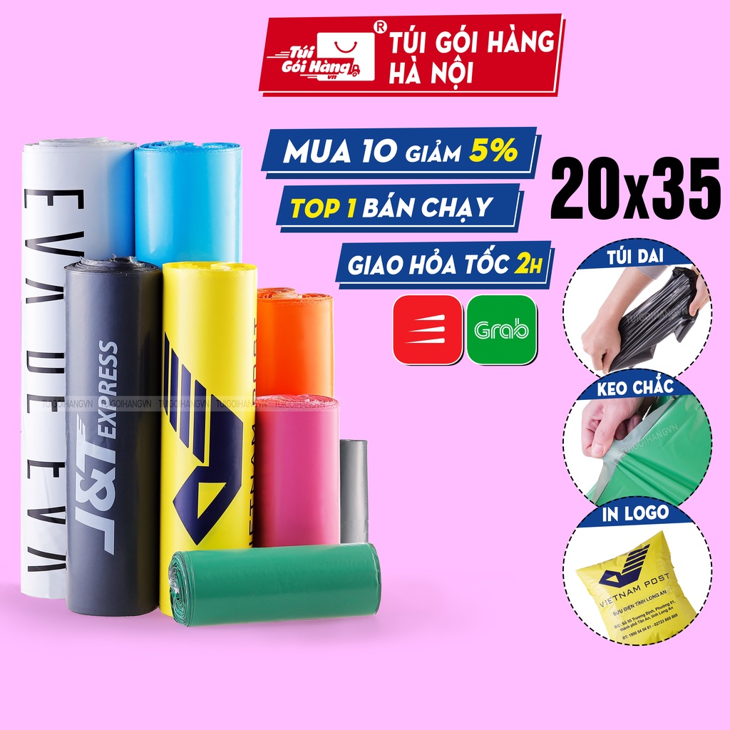 Túi gói hàng niêm phong 20x35 TUIGOIHANG cuộn 100 cái có keo niêm phong