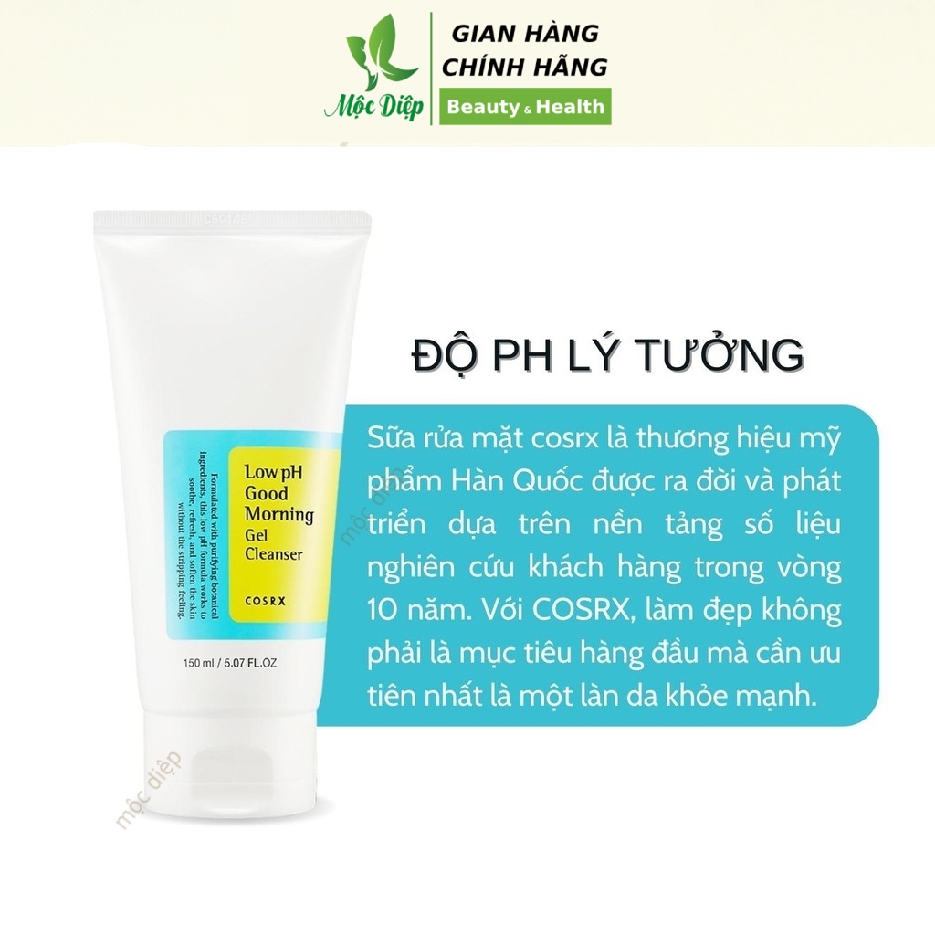 Sữa rửa mặt Cosrx Low Ph Good Morning Gel Cleanser 150ml - Gel rửa mặt low PH dịu nhẹ - Mộc Diệp