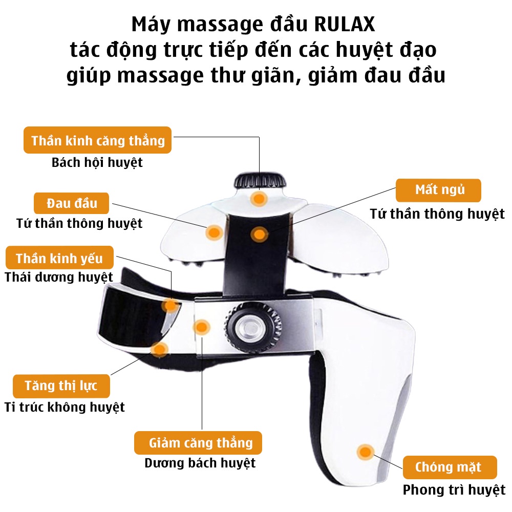 Máy Massage Đầu RULAX Thông Minh, Kết Nối Bluetooth, Xoa Bóp Túi Khí, Mát Xa Nhiệt | BH 12 Tháng |