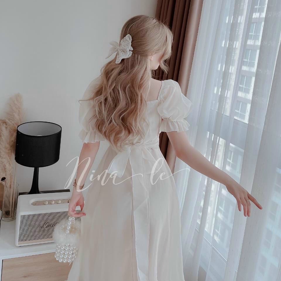 ĐẦM VOAN CHIFON 2 LỚP CÓ MÚT NGỰC TAY BỒNG NHÚN MÀU TRẮNG TINH KHIẾT LỤA LÀ VLTN SHOP