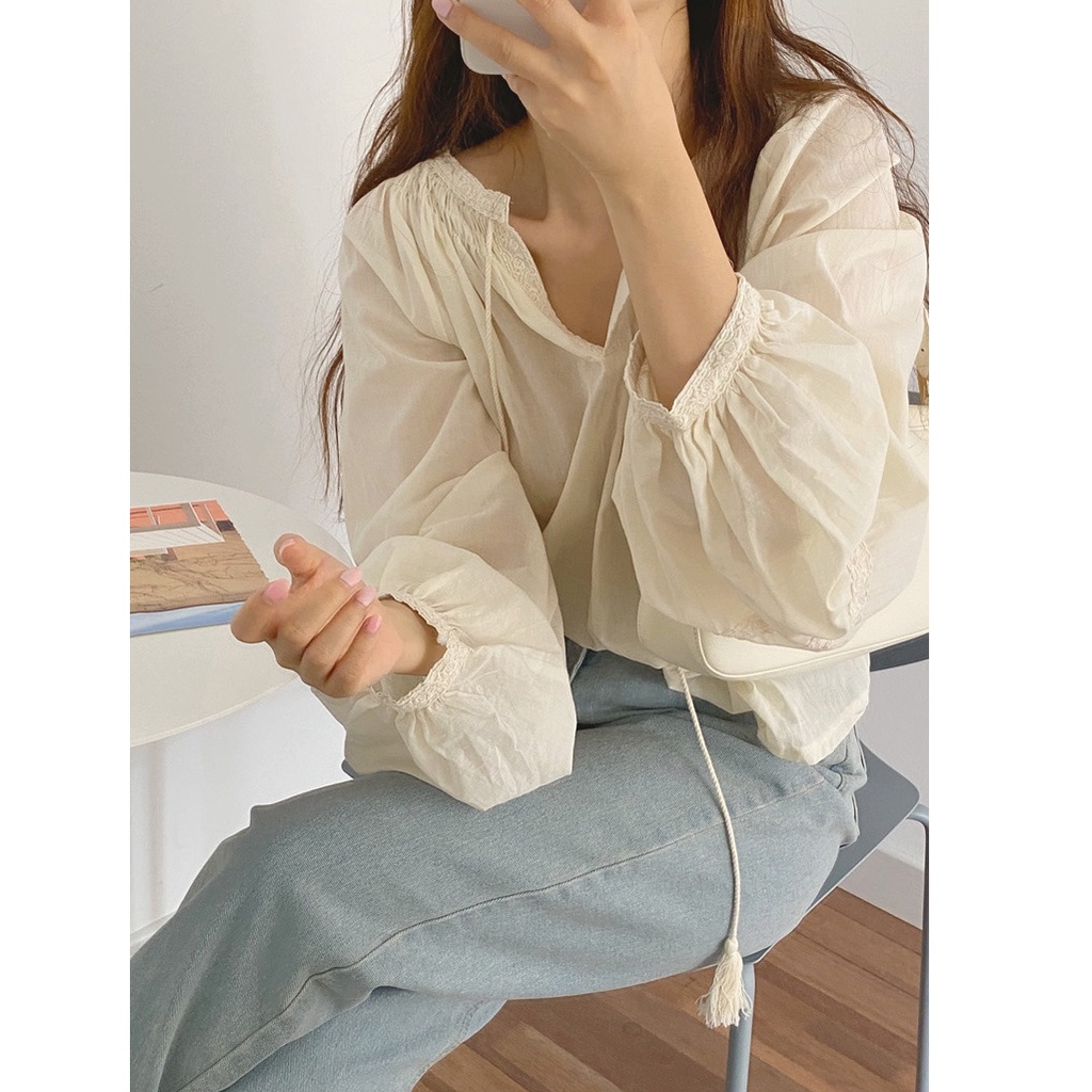 Áo Sơ Mi Cột Dây Dáng Suông Dài Tay Cho Nữ 54007