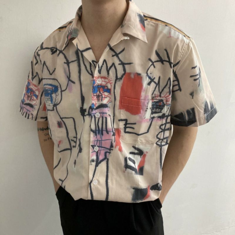 Áo Sơ Mi Tay Ngắn Unisex Cổ Bẻ Phông Cách Hàn Quốc Freesize