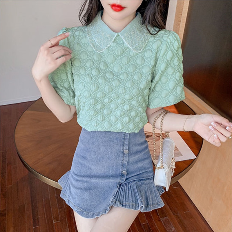 Áo Sơ Mi Cổ Búp Bê Dáng Rộng Phong Cách Hàn Quốc Thời Trang Mùa Hè Mới Cho Nữ