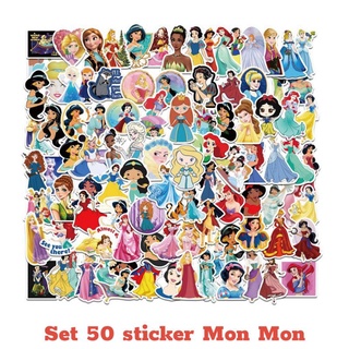 Set 50 sticker hình công chúa dễ thương, chống thấm nước, decal bóc dán dễ dàng
