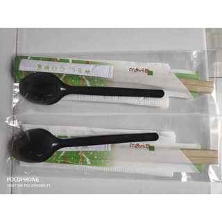 100 Bộ Đũa Gỗ Bao Giấy Xuất Khẩu + Muỗng Cao Cấp + Khăn Giấy Khô+ Tăm Bọc Giấy