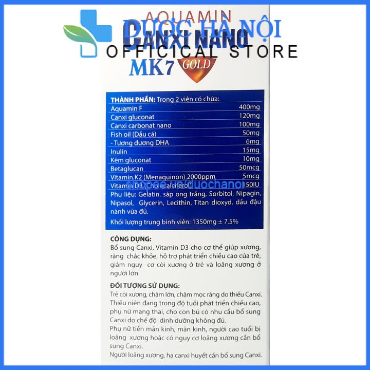 Viên uống canxi nano Mk7 bổ dung dưỡng chất glucosamin cho khớp ngừa loãng xương hôp 30 viên