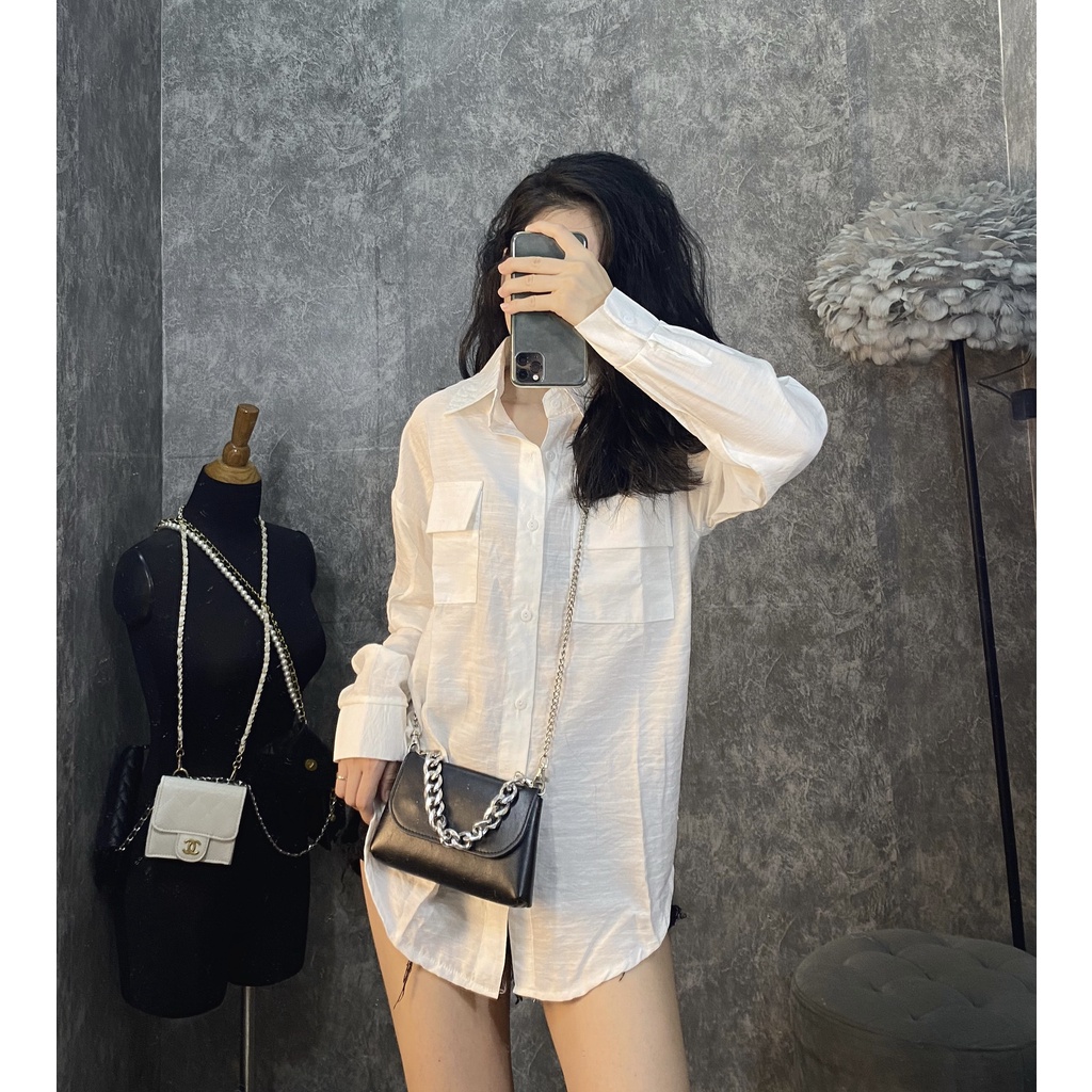 [Ảnh Thật] Áo Sơ-Mi Lụa Đũi Đẹp Xuất Sắc 2 Màu Nâu/Trắng | BigBuy360 - bigbuy360.vn