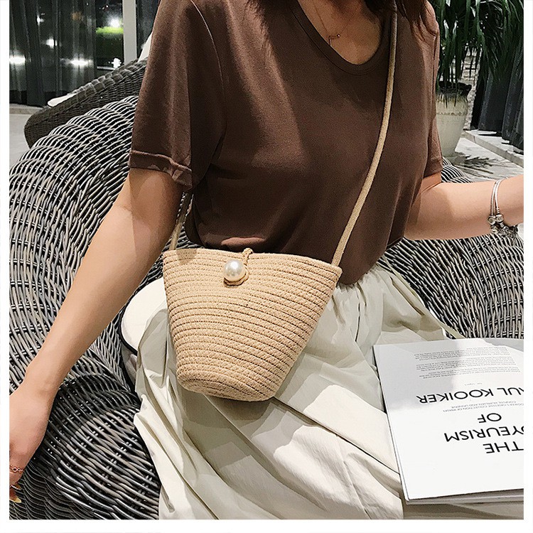 Túi Cói Cotton Đi Biển Phối Hạt Cườm Xinh