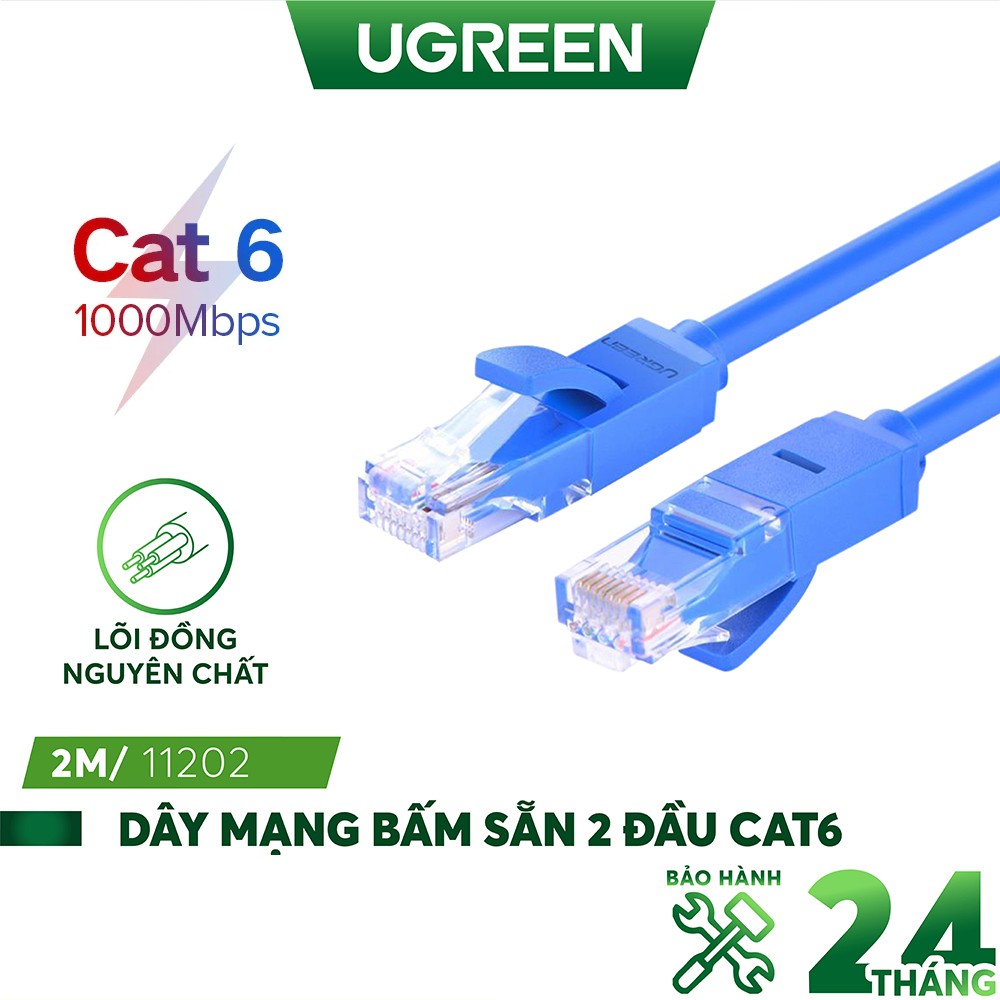 Dây mạng bấm sẵn 2 đầu Cat6 UTP Patch Cords UGREEN NW102 (xanh da trời) - Hàng phân phối chính hãng - Bảo hành 18 tháng