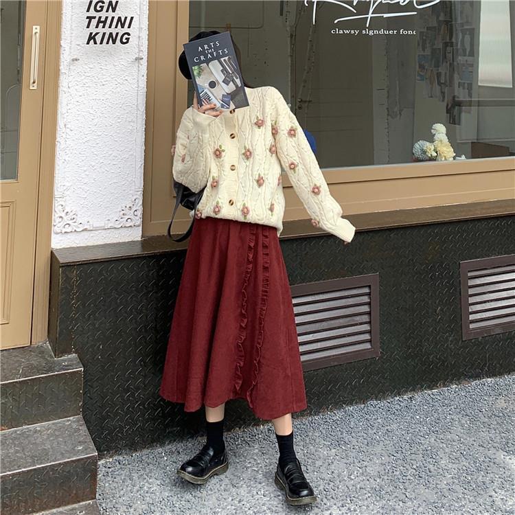 Chân váy lửng vải nhung kẻ phong cách phương Tây thời trang mùa thu mới cho nữ