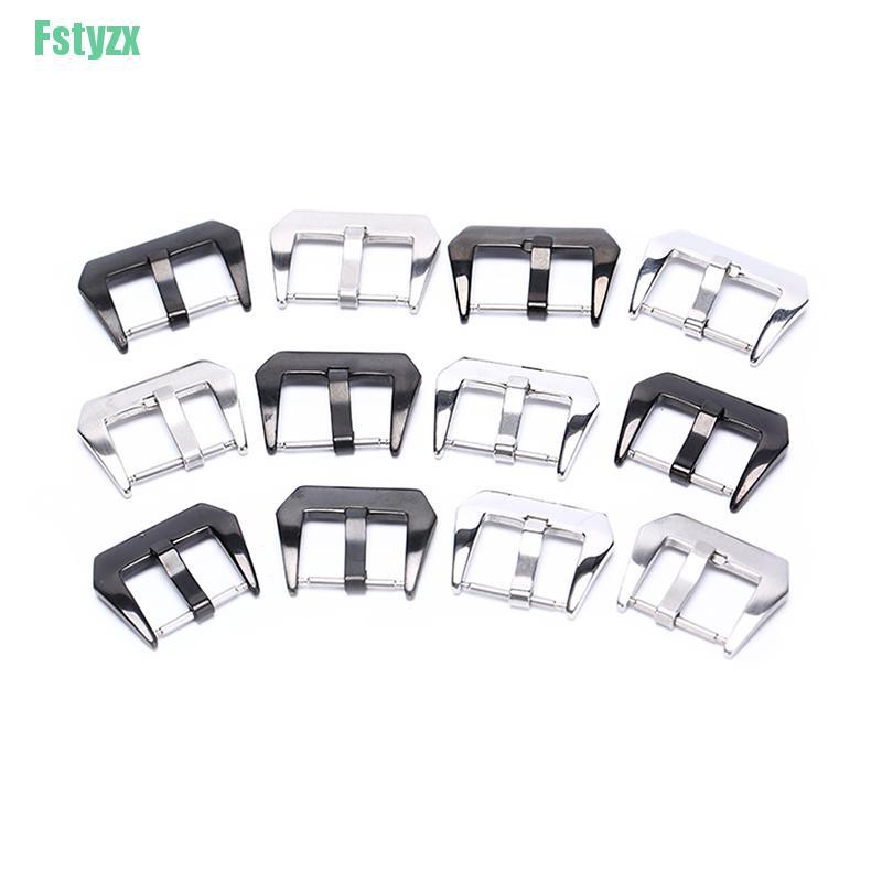 fstyzx 20/22/24mm Stainless Screw-in Buckle Watch Band Strap Brushed Clasp Black/Silver