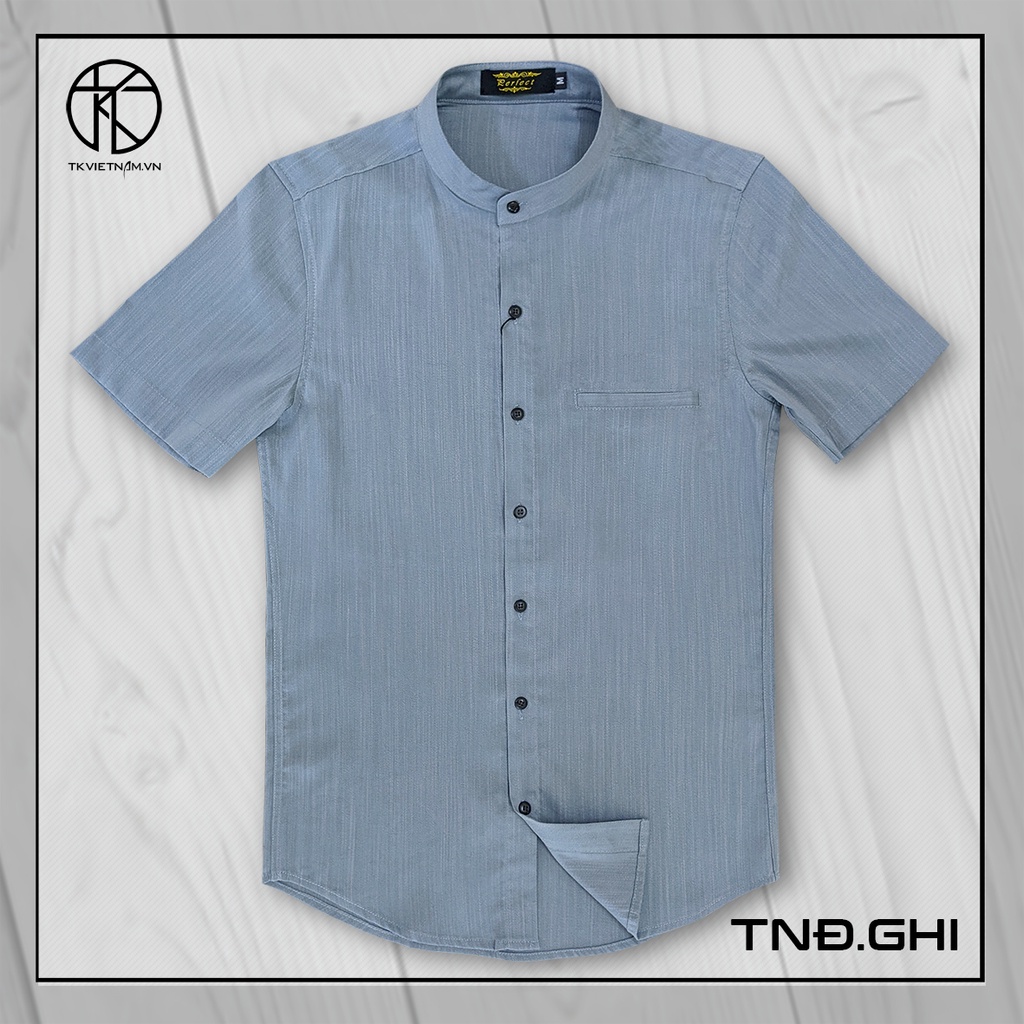 Áo sơ mi đũi nam ngắn tay , cổ tàu , Fomr Slimfit trẻ trung SM.14 XƯỚC GHI