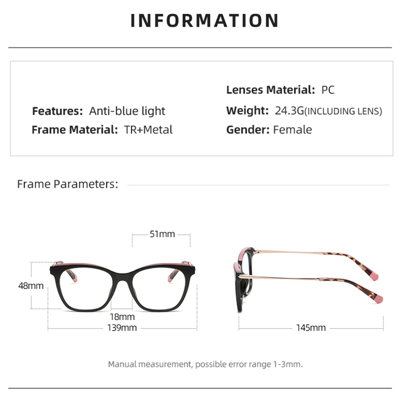 Mắt Kính Thời Trang TR90 RZ1191 Bằng Kim Loại Tráng Gương Chống Tia Xanh Cho Nữ