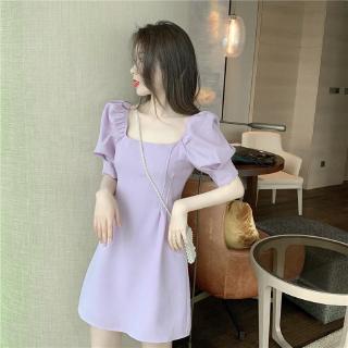 Đầm nữ ngắn tay cổ vuông eo thắt dây thời trang