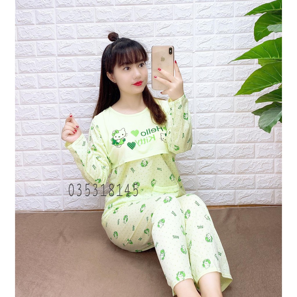 [Mã FAMAYWA2 giảm 10K đơn 50K] Bộ đồ bầu và sau sinh chất cotton đẹp hello kitty BD922