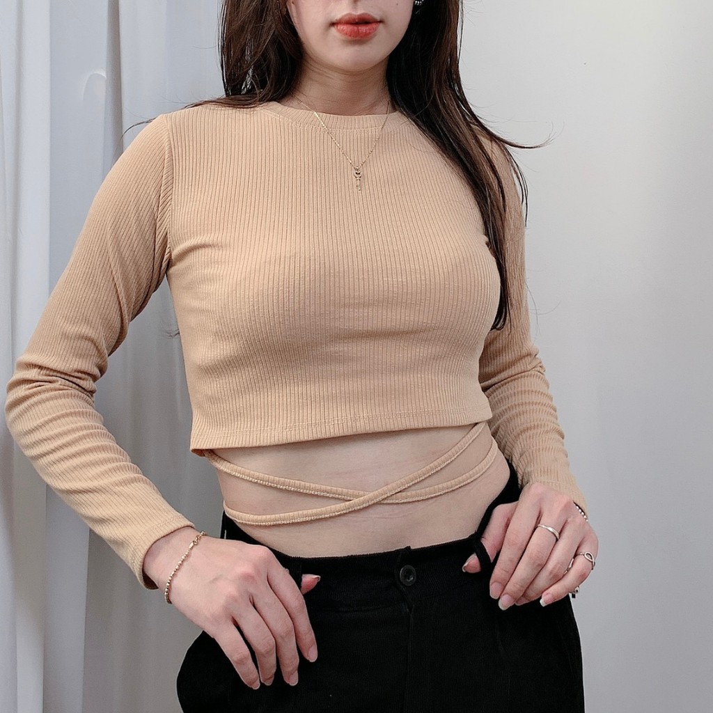 Áo croptop nữ tay dài kiểu ôm 2 dây trơn cổ tròn bigsize thun bodyT18 STORE CT10