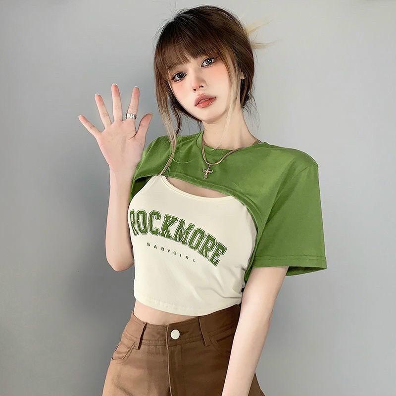 Áo Croptop Tay Ngắn PINKSTORE29 Dáng Ôm Họa Tiết In Chữ ROCKMORE A5485