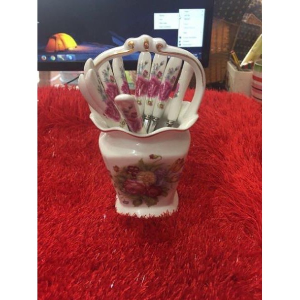 set Rỏ sứ + 10 thìa hoặc nĩa sứ
