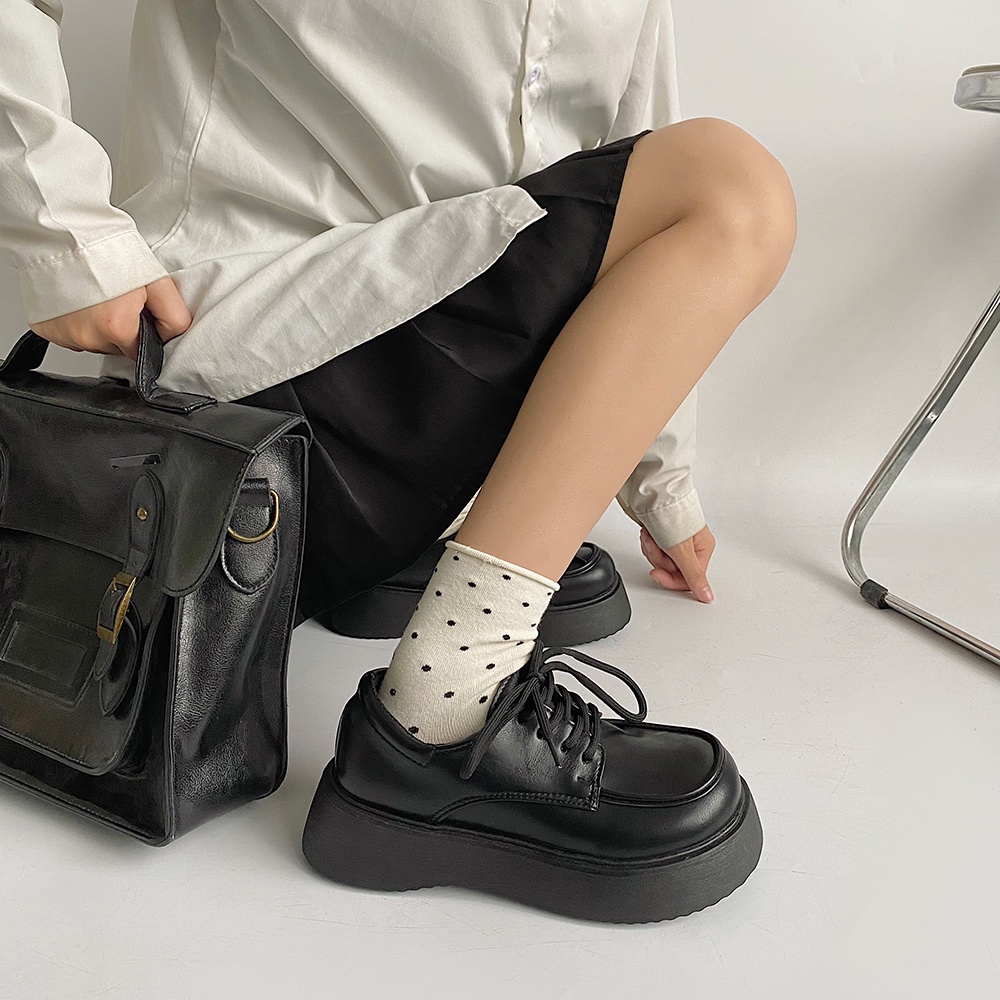 Giày Oxford Da Trơn Nữ Màu Đen Nâu Vintage GL02