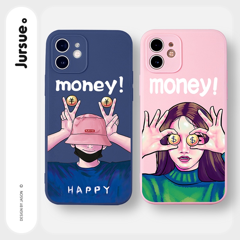Ốp lưng JURSUE hoạt hình cặp đôi dễ thương đẹp cho iPhone 13 12 11 Pro Max SE 2020 X XR XS ip 8 7 6 6S Plus kute Y342