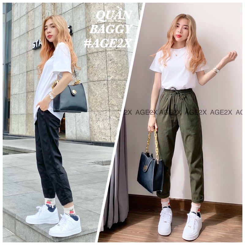 QUẦN BAGGY KAKI AGE2X nữ Chất liệu an toàn và lành tính , thấm hút tốt không gây bí.