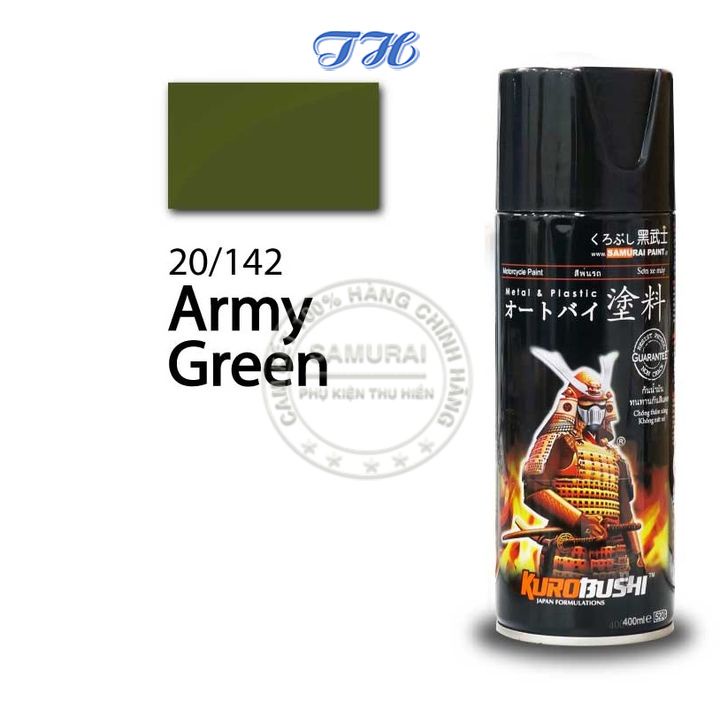 Sơn Xịt Samurai chuyên dùng cho xe máy sơn màu xanh quân đội 20/142 chống cháy, chống rạn nứt, vòi xịt chống chảy