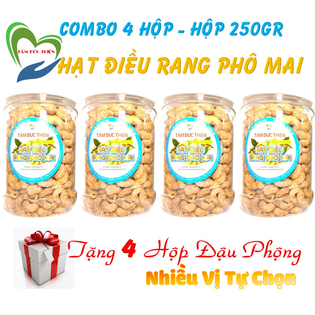 [Tặng 4 hũ đậu phộng]Combo 1 KG Hạt Điều Rang Phô Mai[Nguyên Liệu Sạch]Tâm Đức Thiện (4 x 250GR)