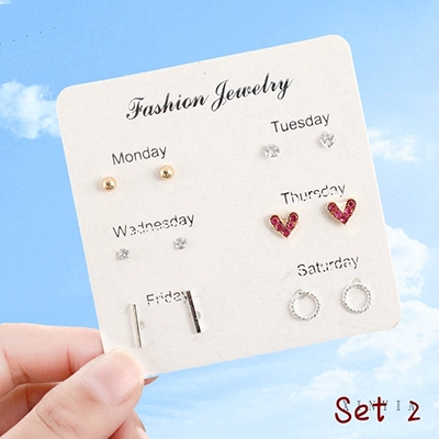 Set 6 đôi khuyên tai mini đính hạt giả ngọc trai hình dáng đa dạng