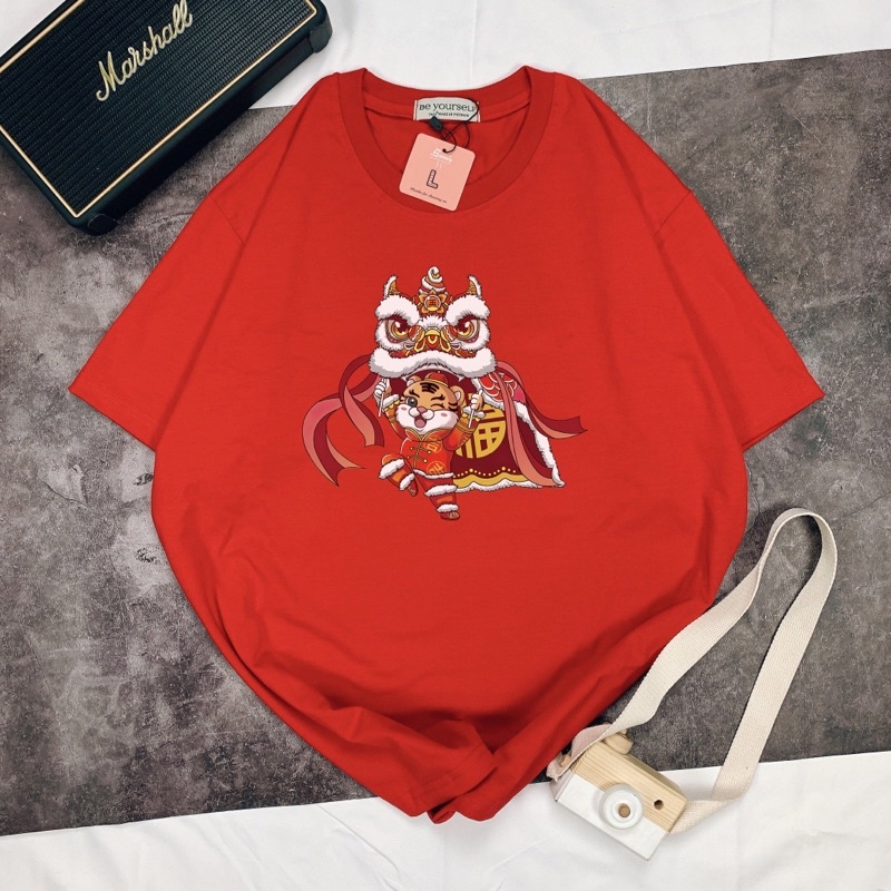 Áo Thun Tết múa lân Nam Nữ Unisex Áo Phông vải cotton thoáng mát cổ tròn - Mẫu con lân 8 - shop.lucas
