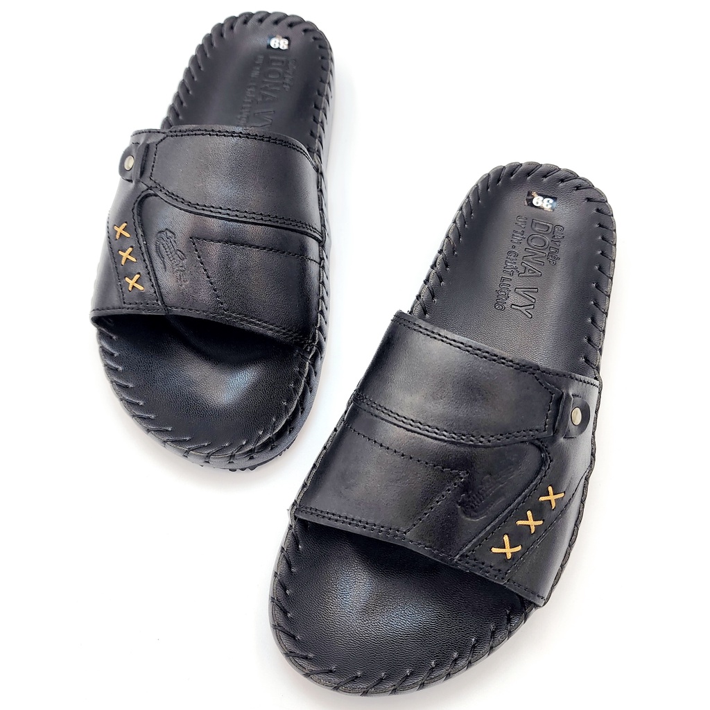 Dép Quai Ngang Da Bò 100% Thiết Kế Trẻ Trung - Đế Lõm Chắc Chắn Bao Mọi Địa Hình CS3X