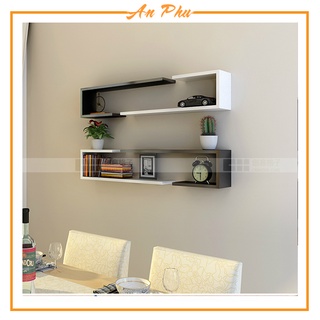 Combo kệ gỗ treo tường gồm 4 thanh chữ J màu đen trắng dài 60cm x sâu 15cm