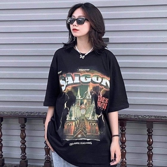 Áo thun Hades Saigon Spirit Black Tee nam và nữ 40kg-95kg, vải cotton dày mịn , Thời trang Unisex HCM AL143